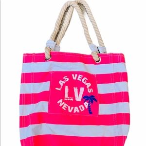LAS VEGAS🤩BEACH TOTE BAG CUTE PINK STRIPE ROPE